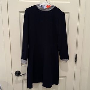 Sandro navy blue shirt dress with blouse detail underneath